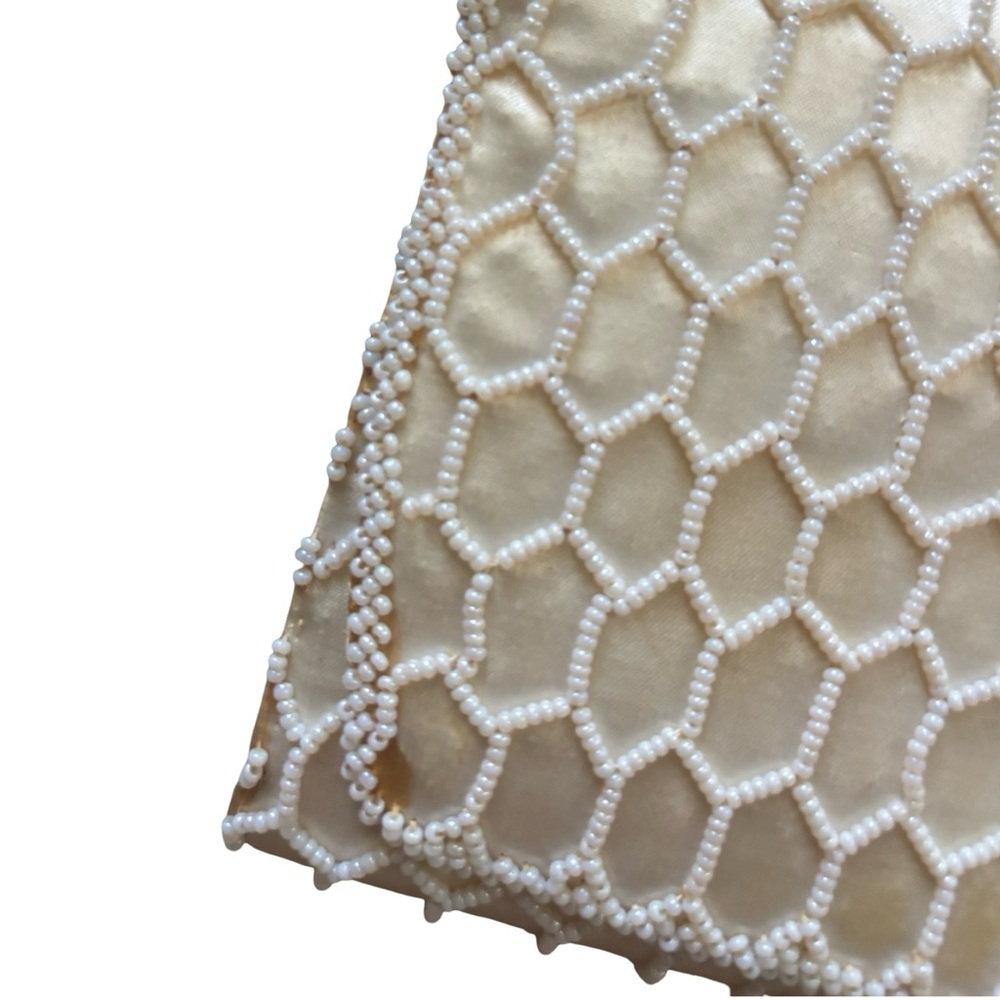Vintage 60s beaded silk clutch set - white - 1960s - Picture 2 of 11